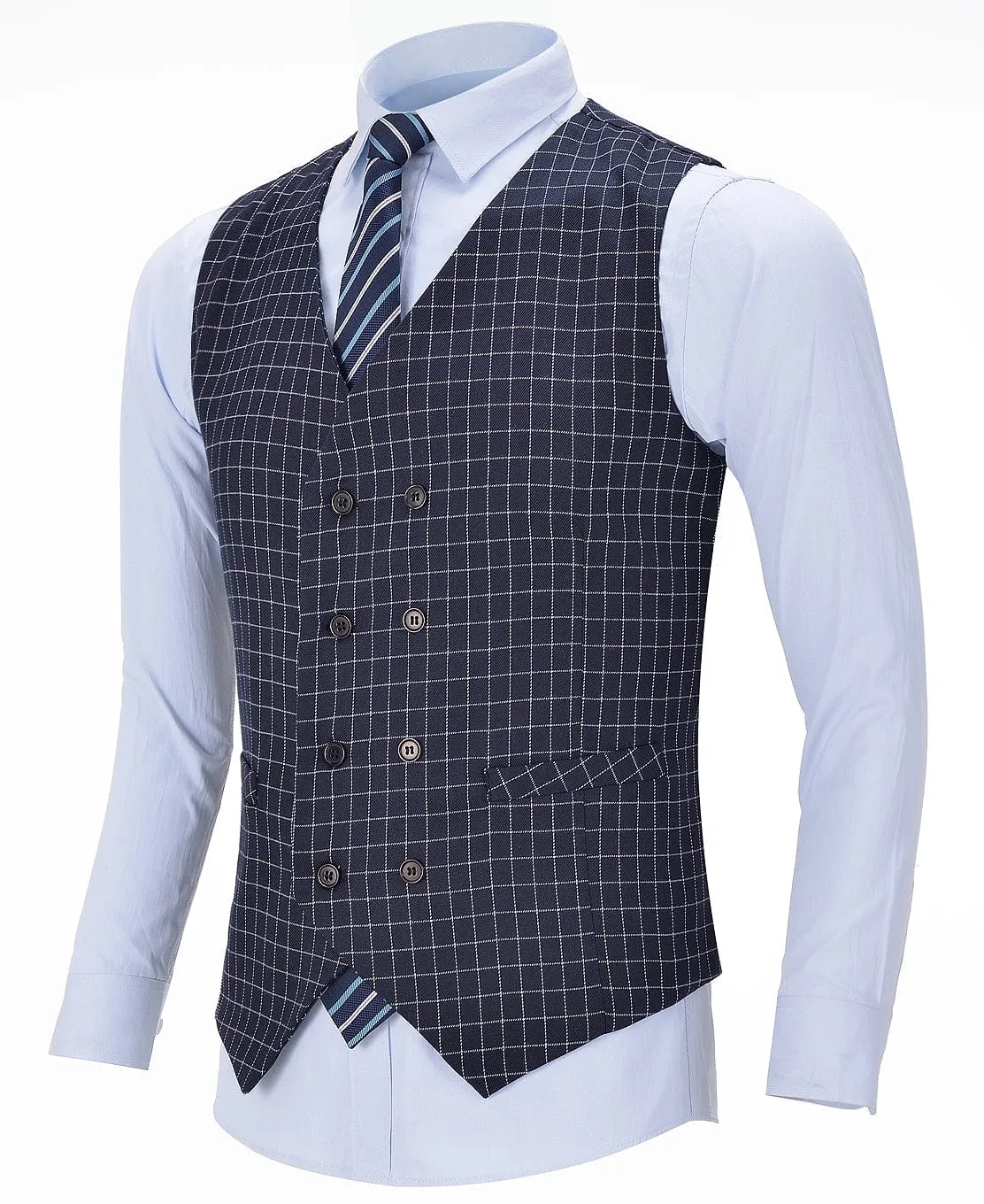 Double Breasted Houndstooth V Neck Waistcoat