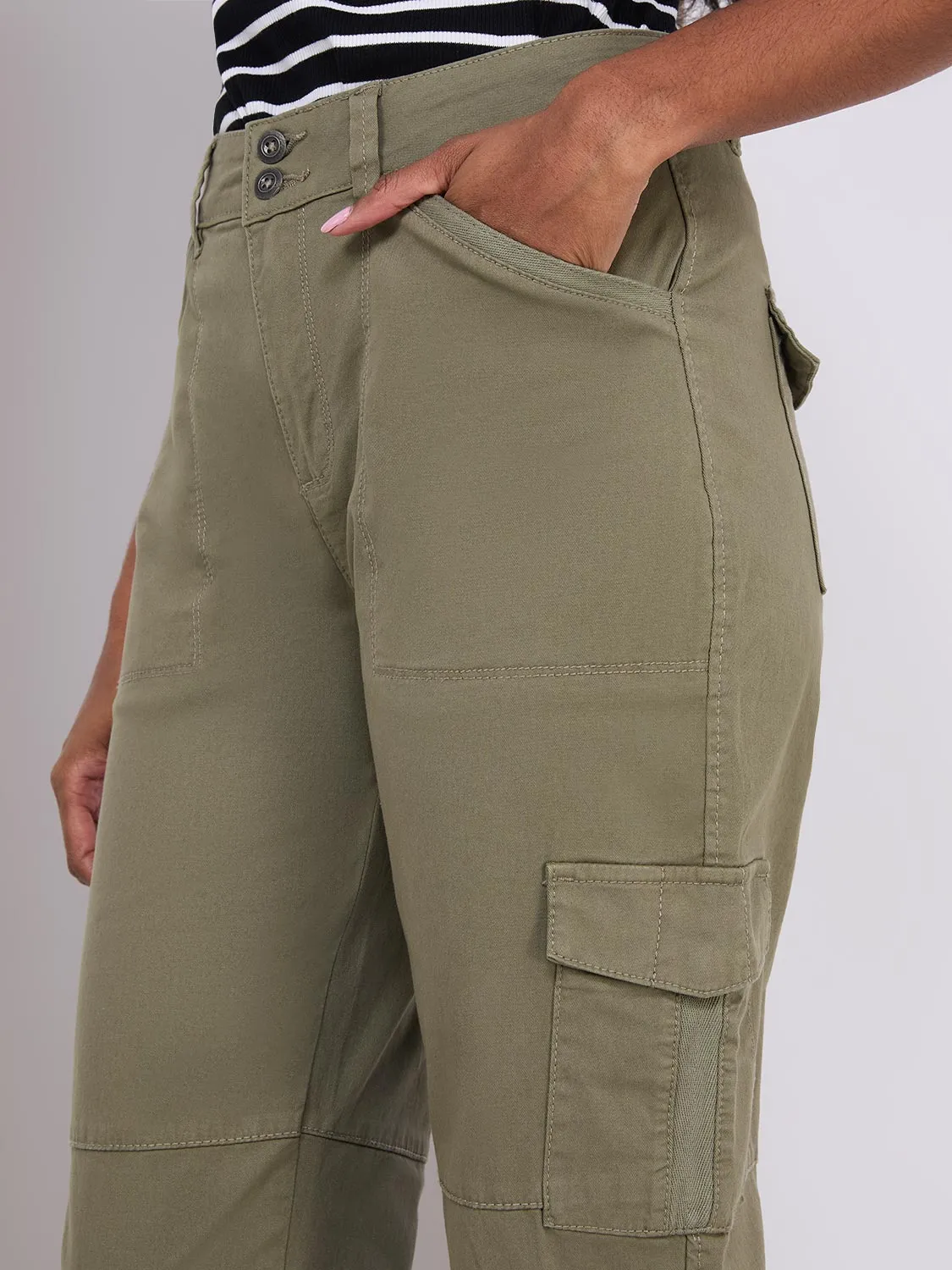 Drawstring Twill Capri Pants