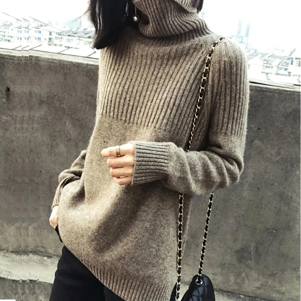 Fine-Knit Striped Turtleneck Sweater