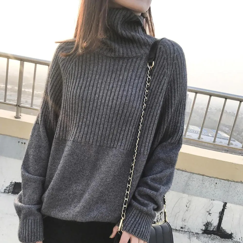 Fine-Knit Striped Turtleneck Sweater