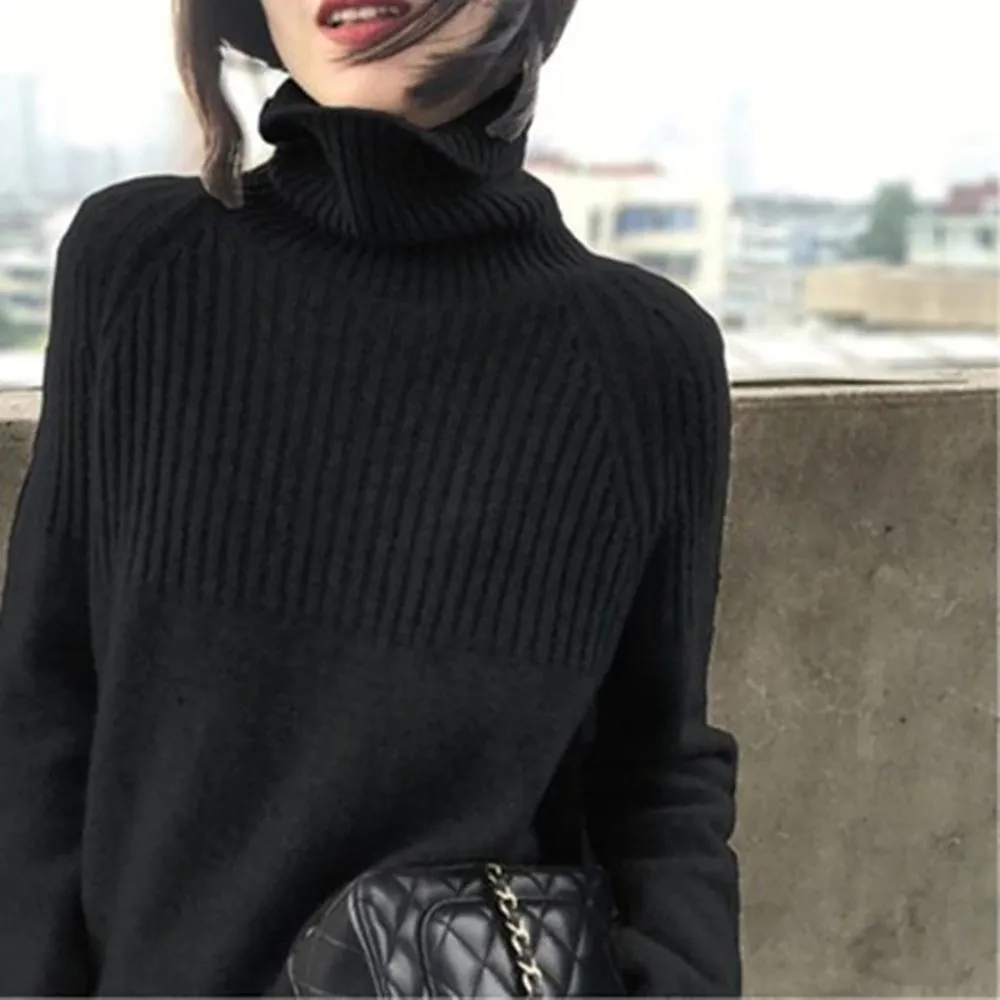 Fine-Knit Striped Turtleneck Sweater