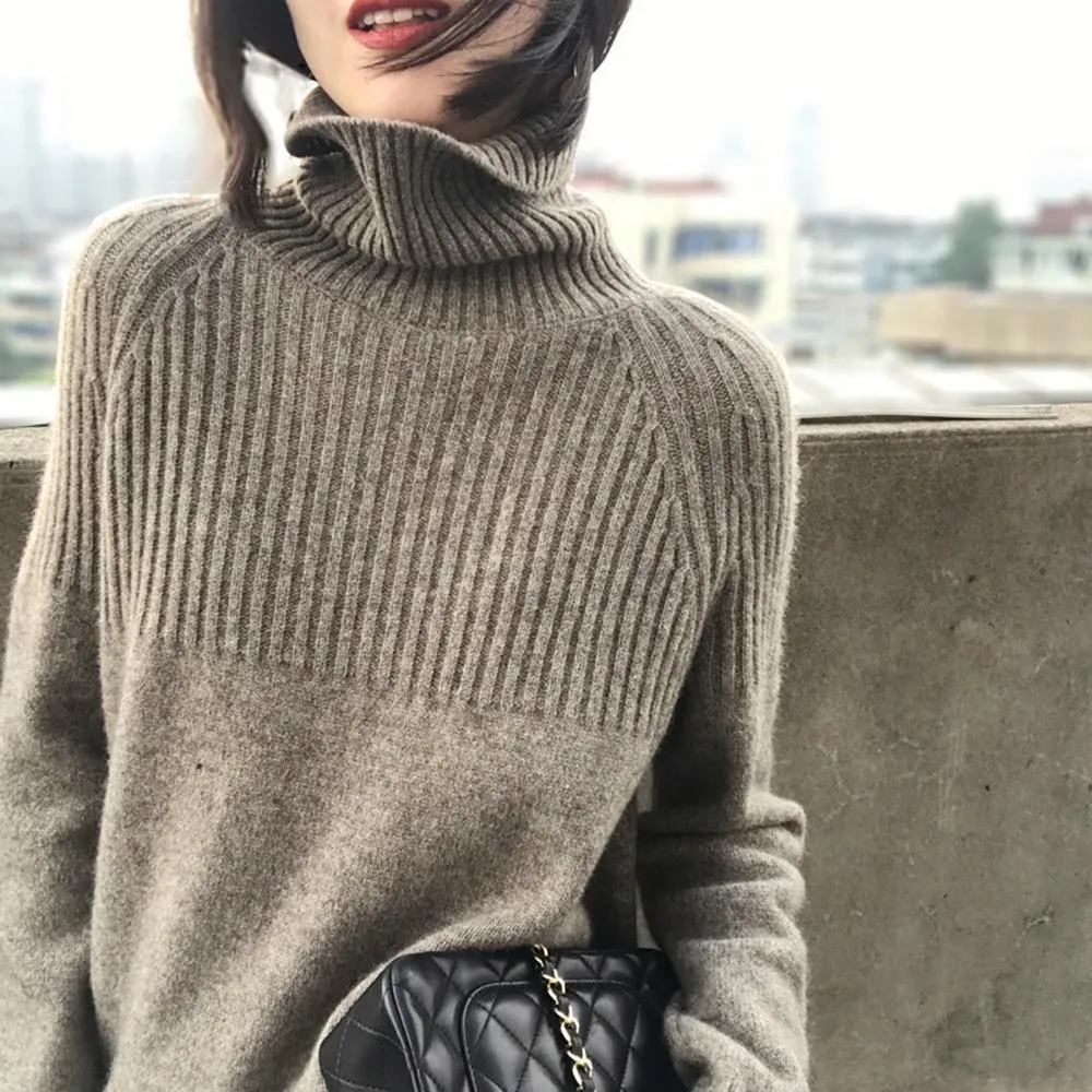 Fine-Knit Striped Turtleneck Sweater