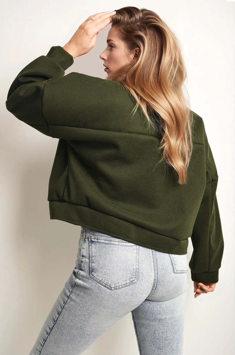 Flap Pocket Long Sleeve Crop Jacket