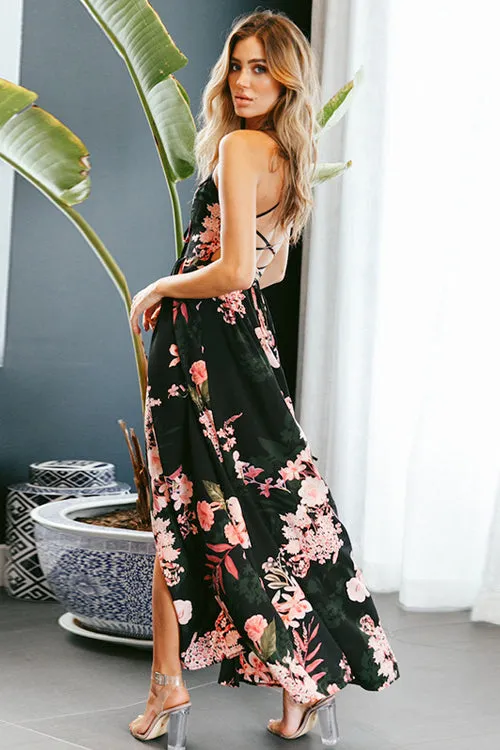 Flare Print Cross Back Maxi Dress