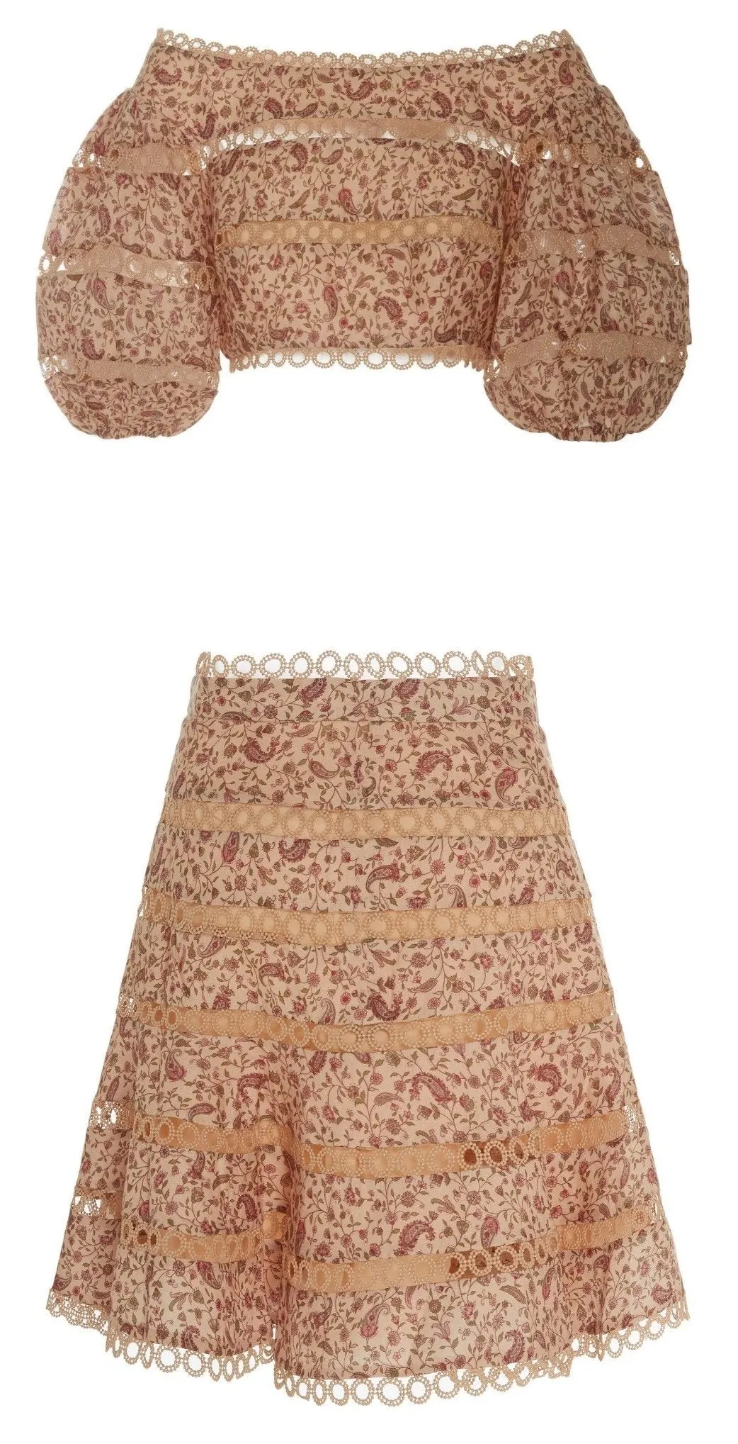 Floral Juniper Paisley Print Cropped Linen Top and Skirt Set