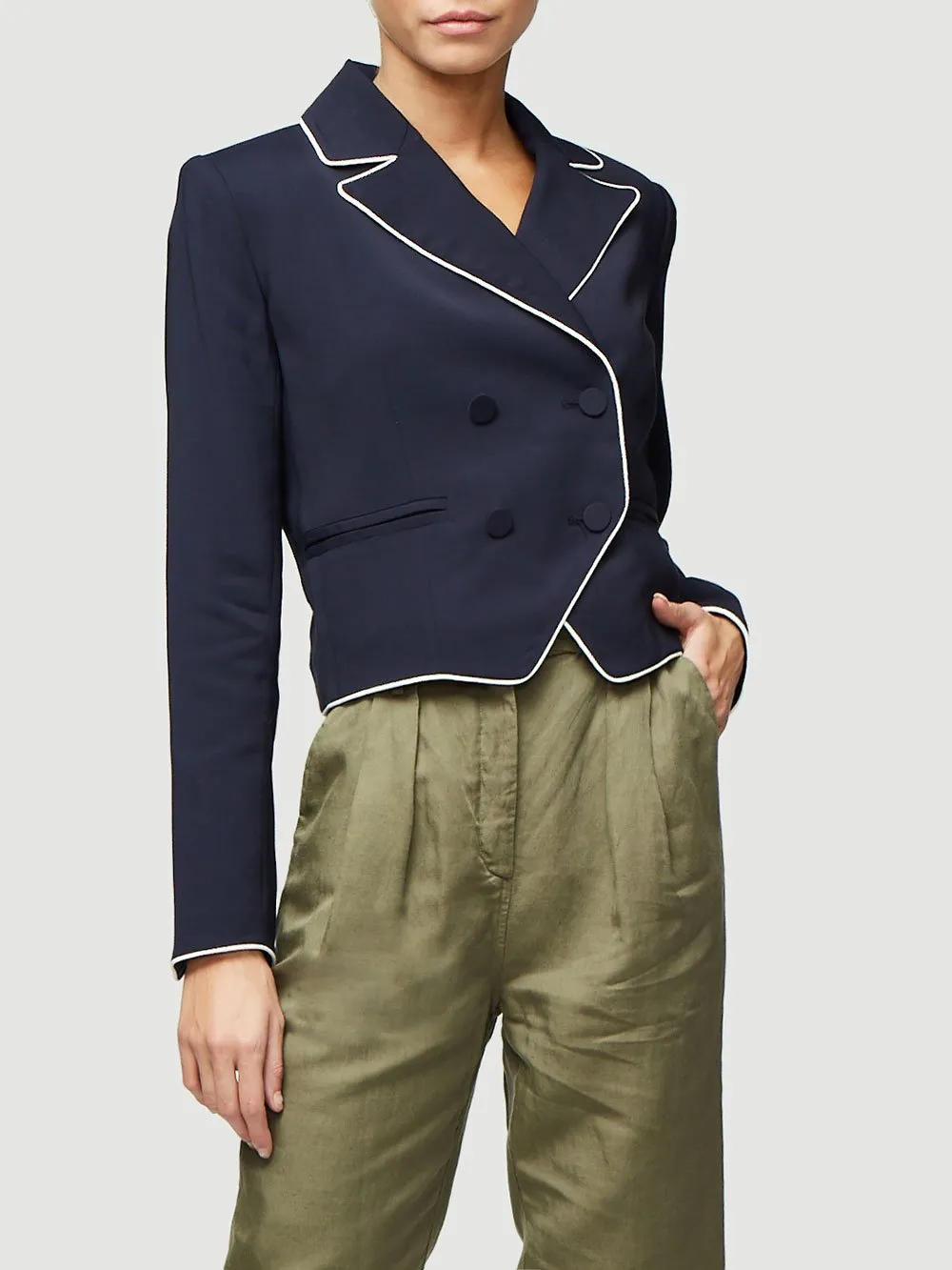 Frame - Double Breasted Piped Jacket in Navy