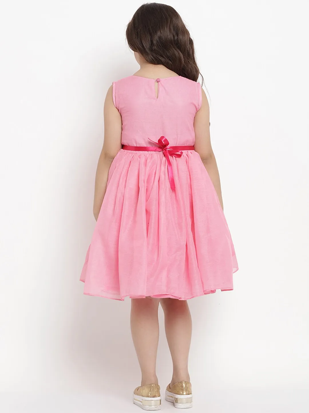 Girl's Pink Embellished Fit And Flare Dress  - NOZ2TOZ KIDS