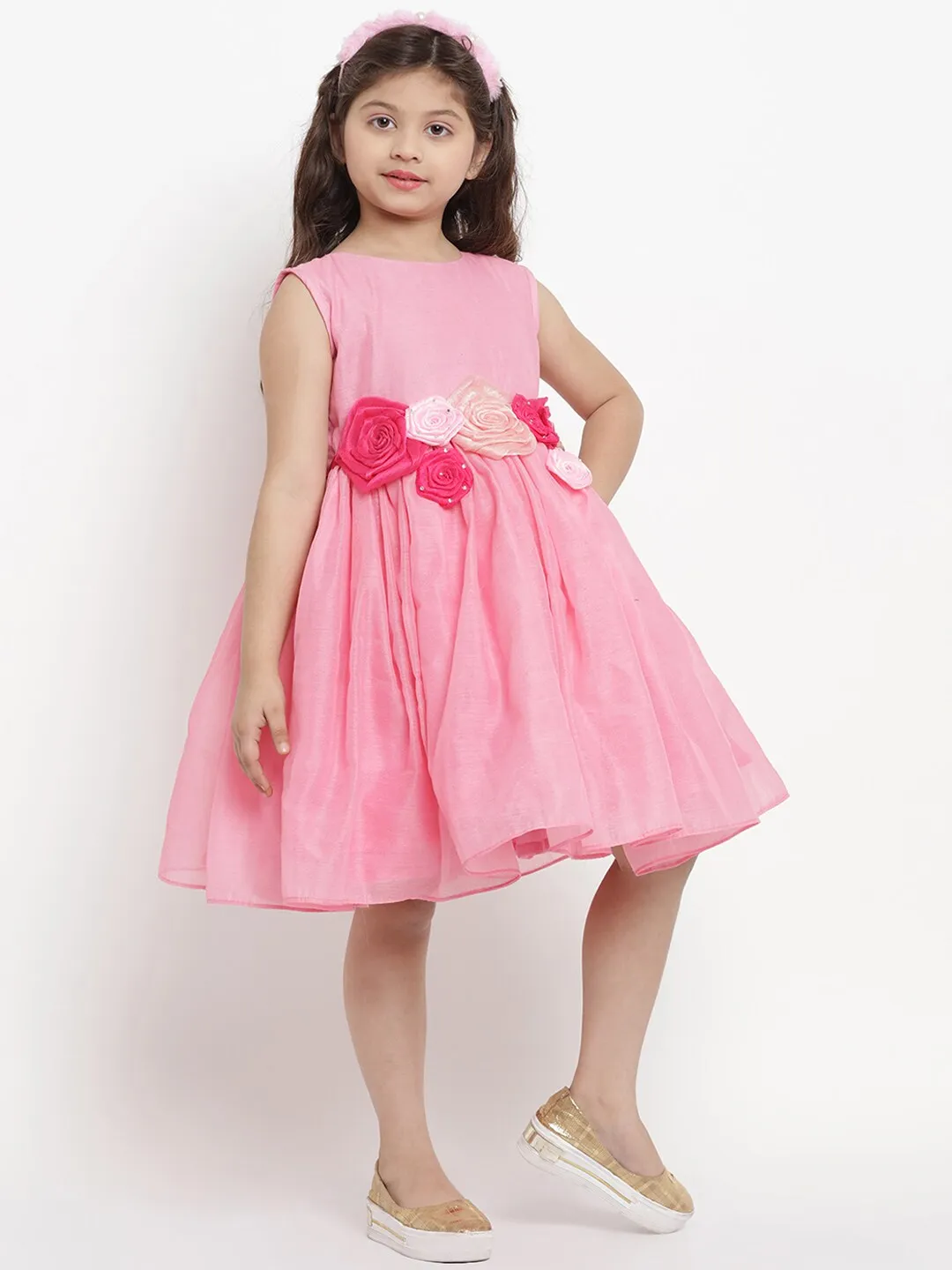 Girl's Pink Embellished Fit And Flare Dress  - NOZ2TOZ KIDS