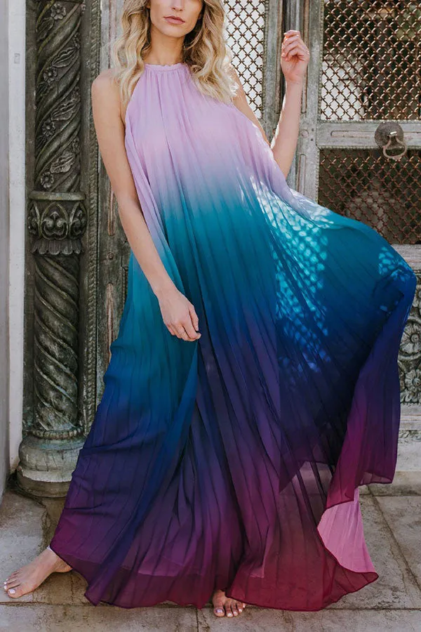 Gradient Color Halter Maxi Dress