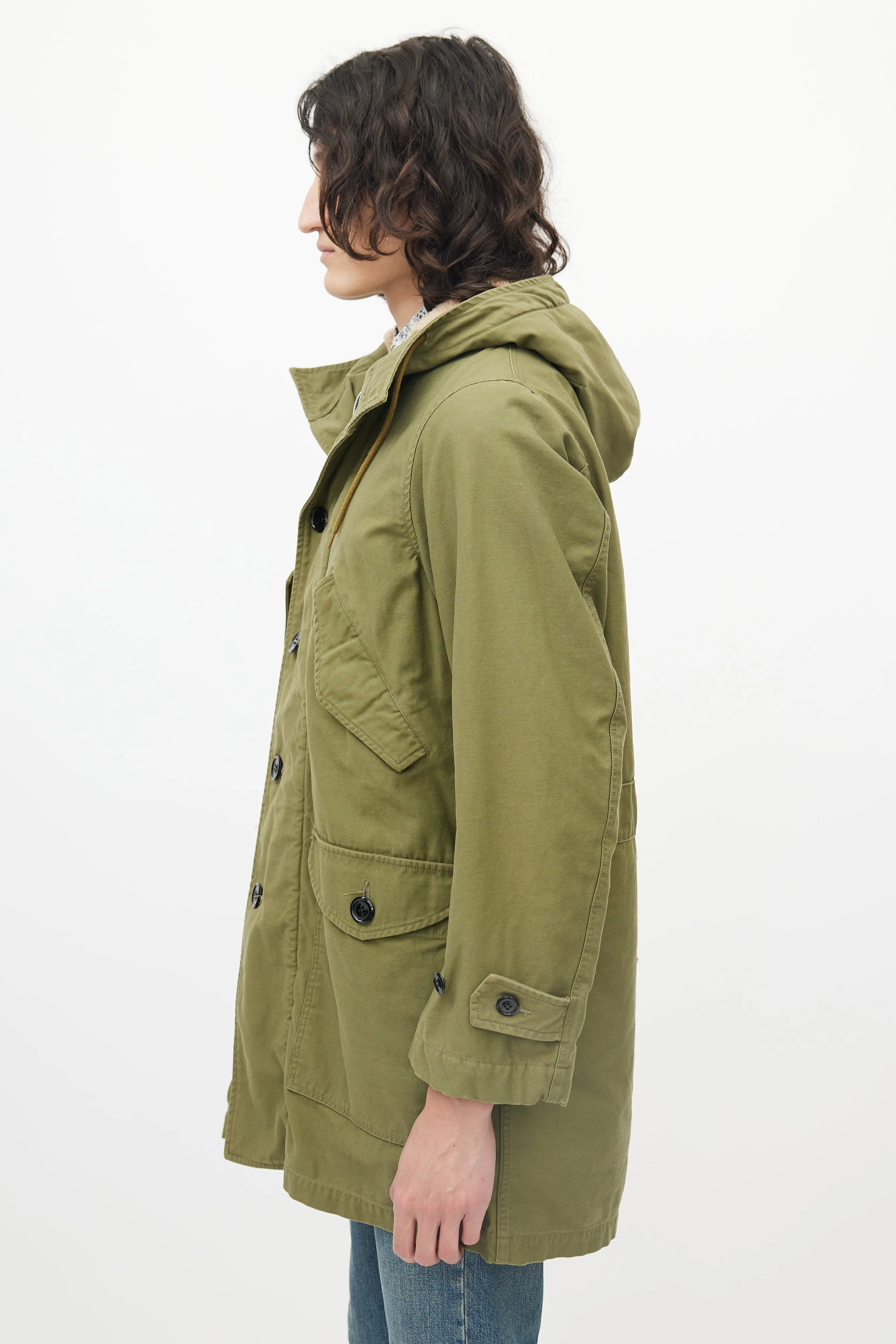 Green Cargo Faux Shearling Hooded Parka