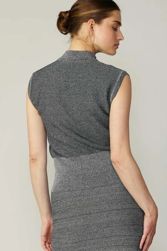 Grey Half Zip Turtleneck Sweater Vest