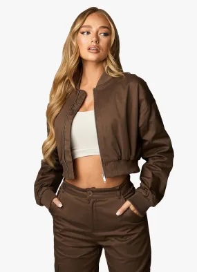 Gym King Cropped Woven Bomber - Chocolate