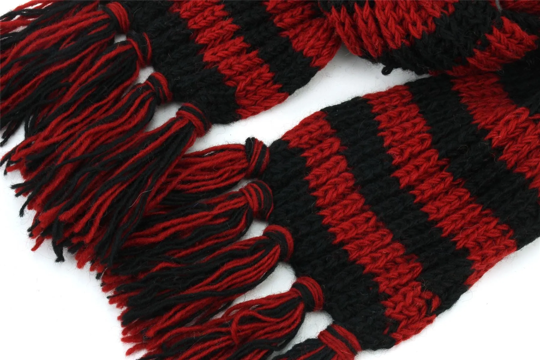 Hand Knitted Wool Scarf - Stripe Red Black