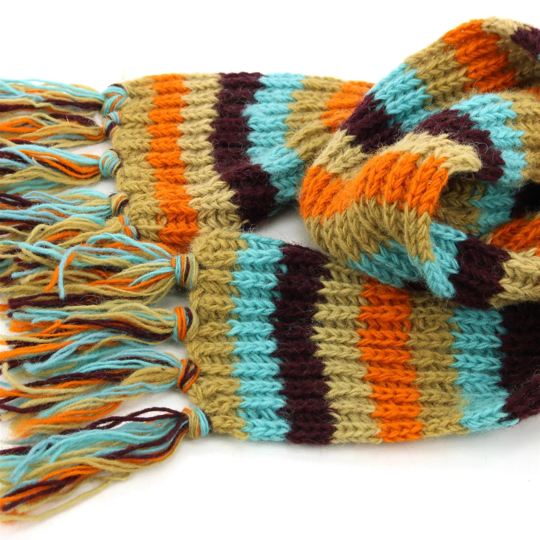 Hand Knitted Wool Scarf - Stripe Retro A