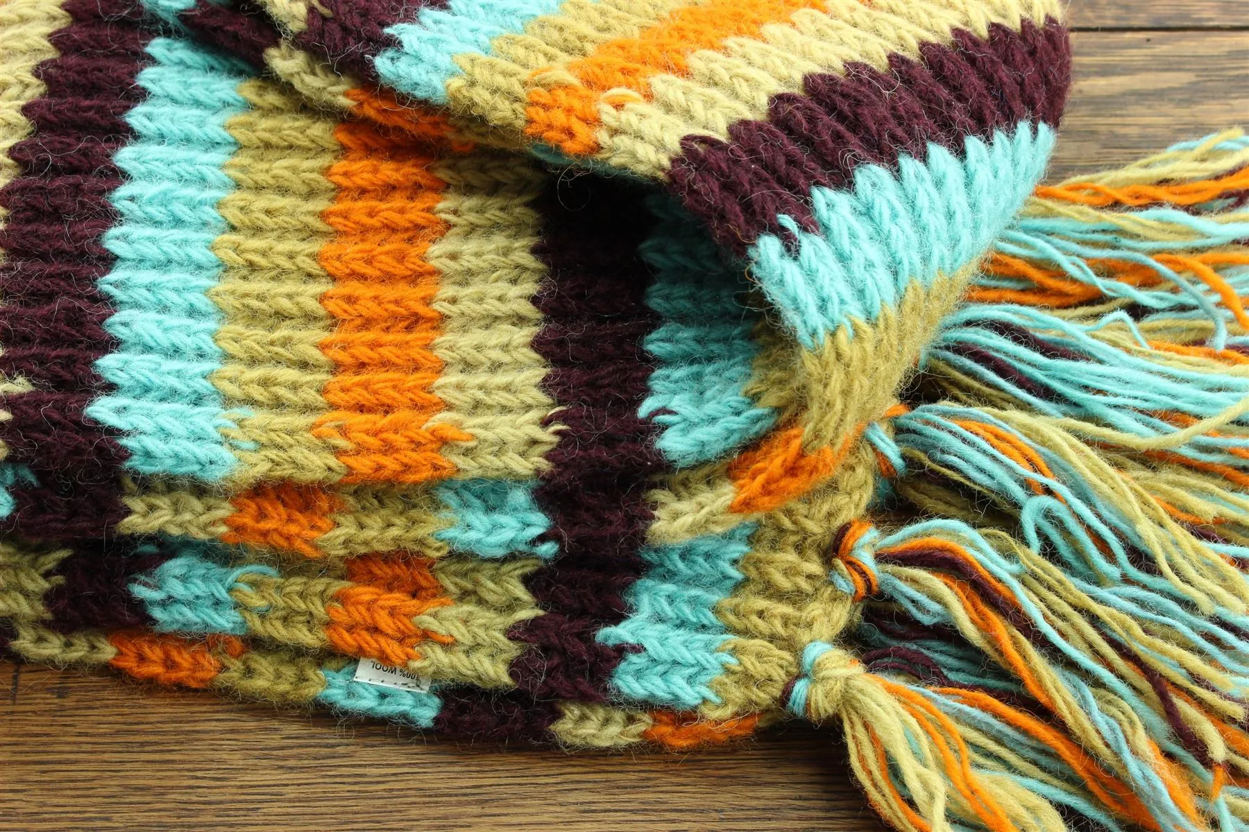 Hand Knitted Wool Scarf - Stripe Retro A