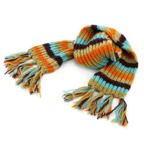 Hand Knitted Wool Scarf - Stripe Retro A