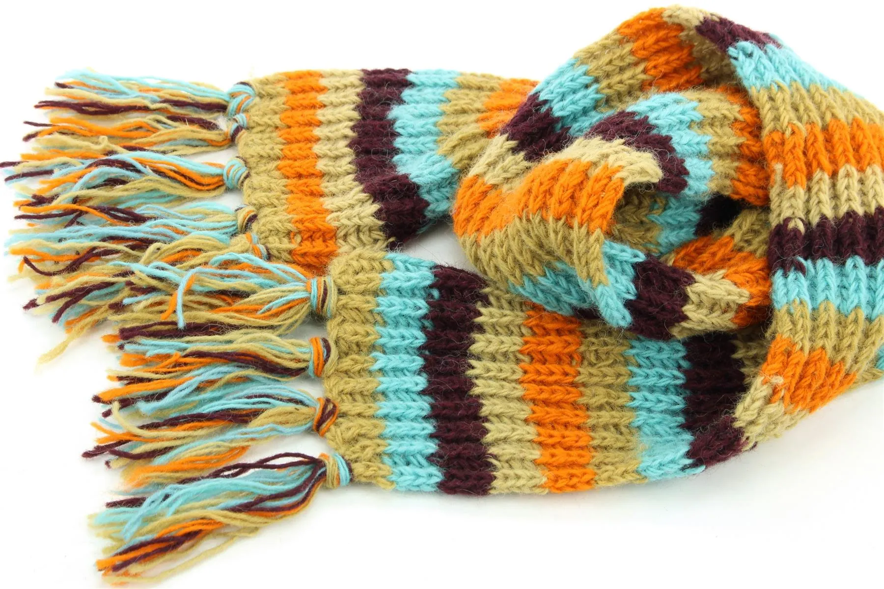 Hand Knitted Wool Scarf - Stripe Retro A