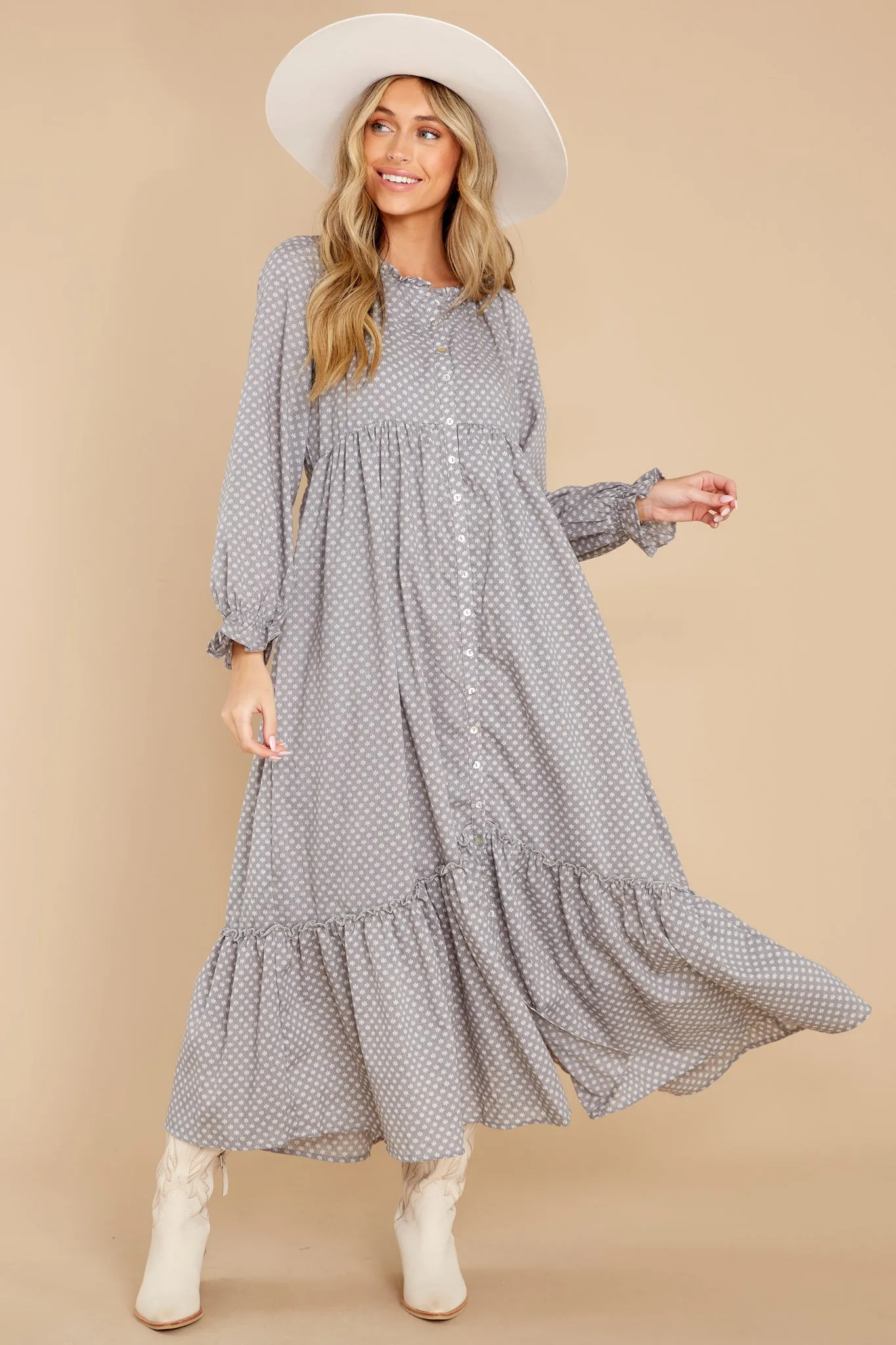 Higher Ground Grey Floral Print Maxi Dress