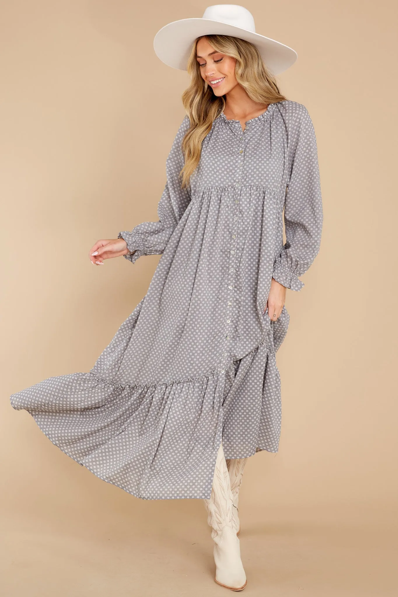 Higher Ground Grey Floral Print Maxi Dress