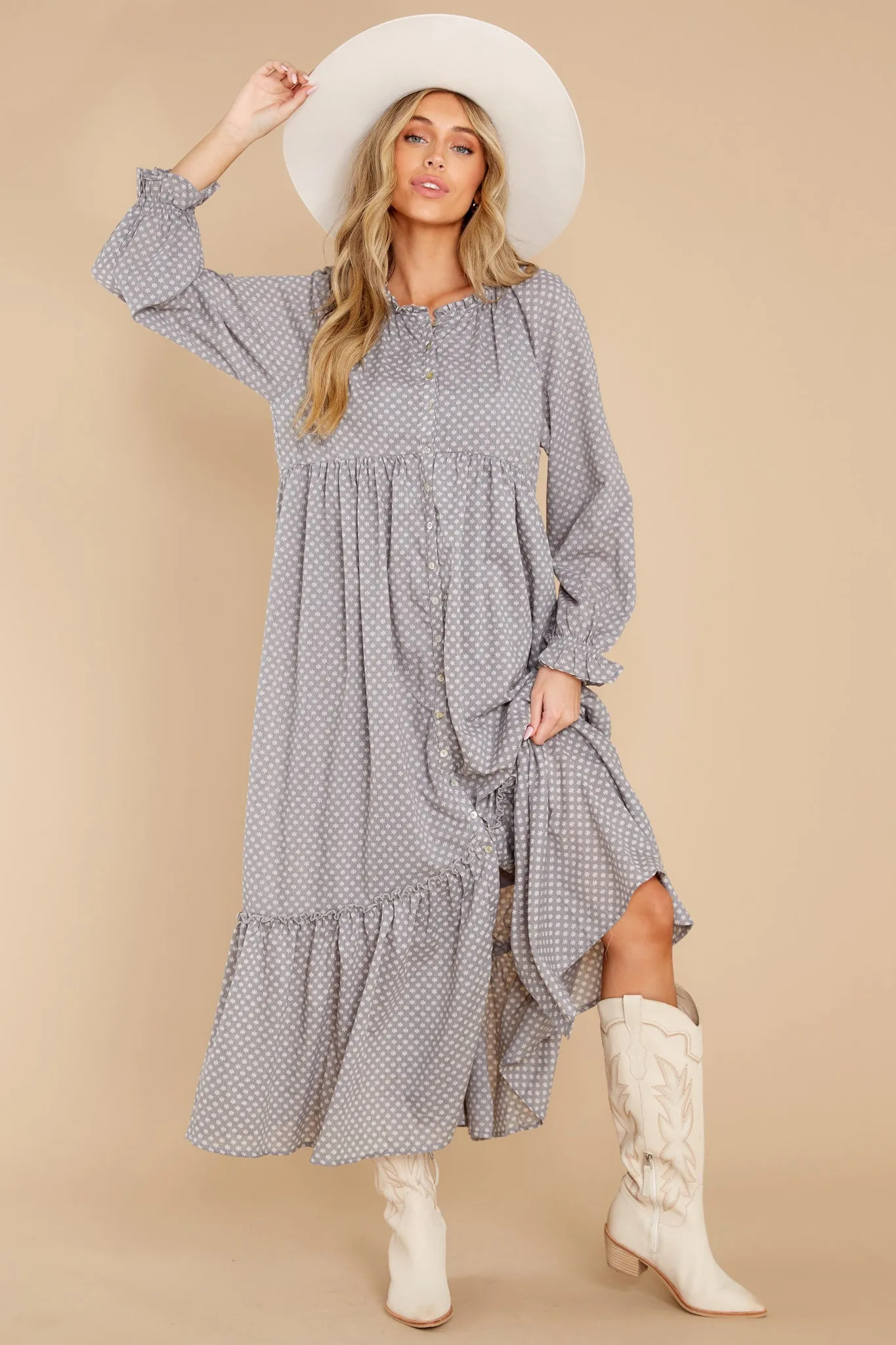 Higher Ground Grey Floral Print Maxi Dress