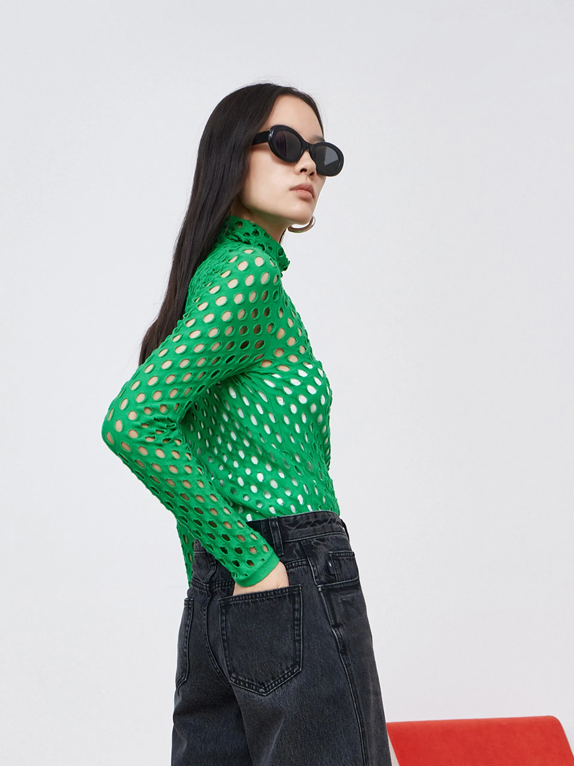 Hole Punched Turtleneck Sweater