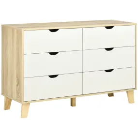 HOMCOM 6-Drawer Chest of Drawers - Sleek Scandinavian Storage Unit with Wood Legs, Ideal for Bedroom & Living Room, White & Light Brown