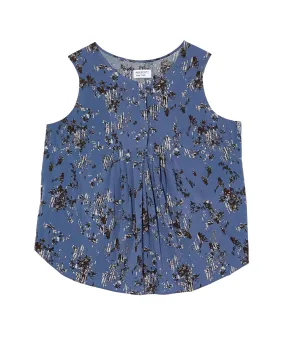 Honora Sleeveless Printed Blouse with Pleats | Royal Blue