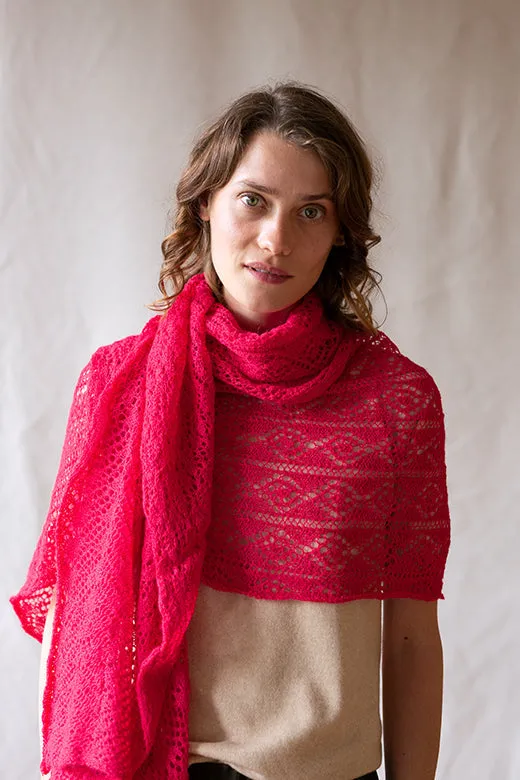 Hot Pink Knit Lace Alpaca Scarf