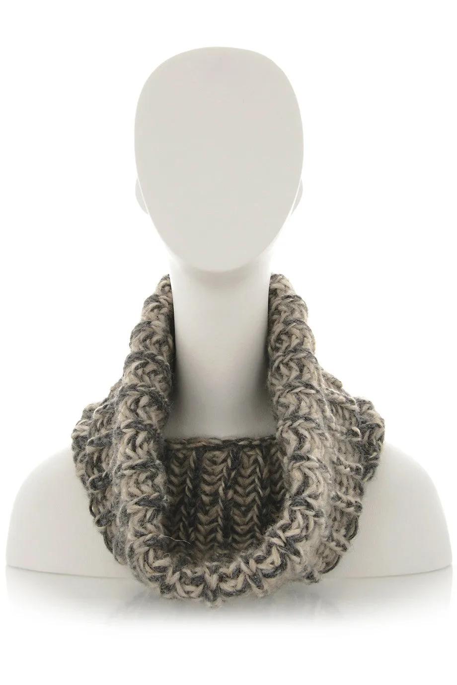 INVERNI EVEREST Beige Brown Fishbone Wool Woman Scarf