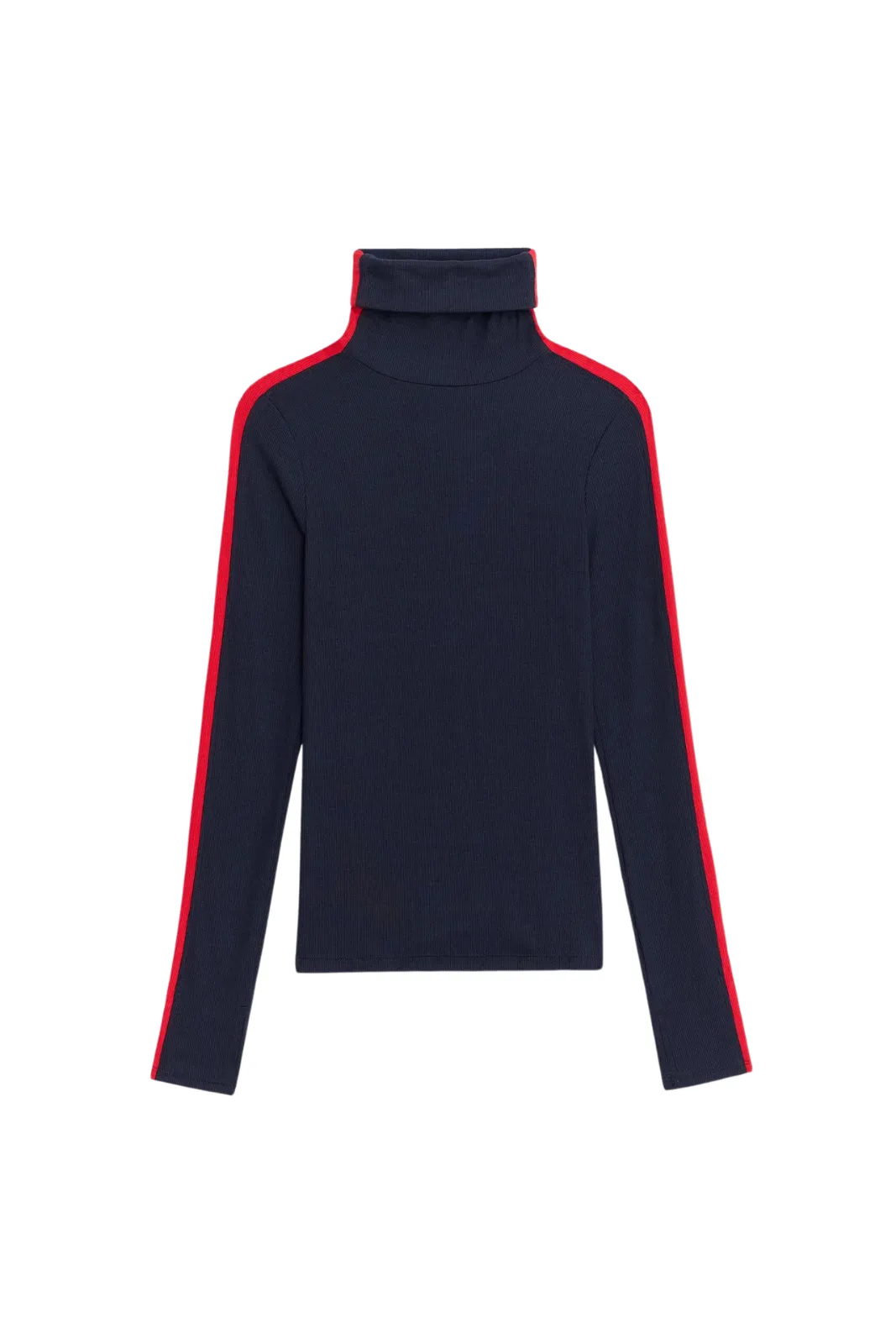 Jackson Rib Full Length Turtleneck, Indigo/Pirate Red