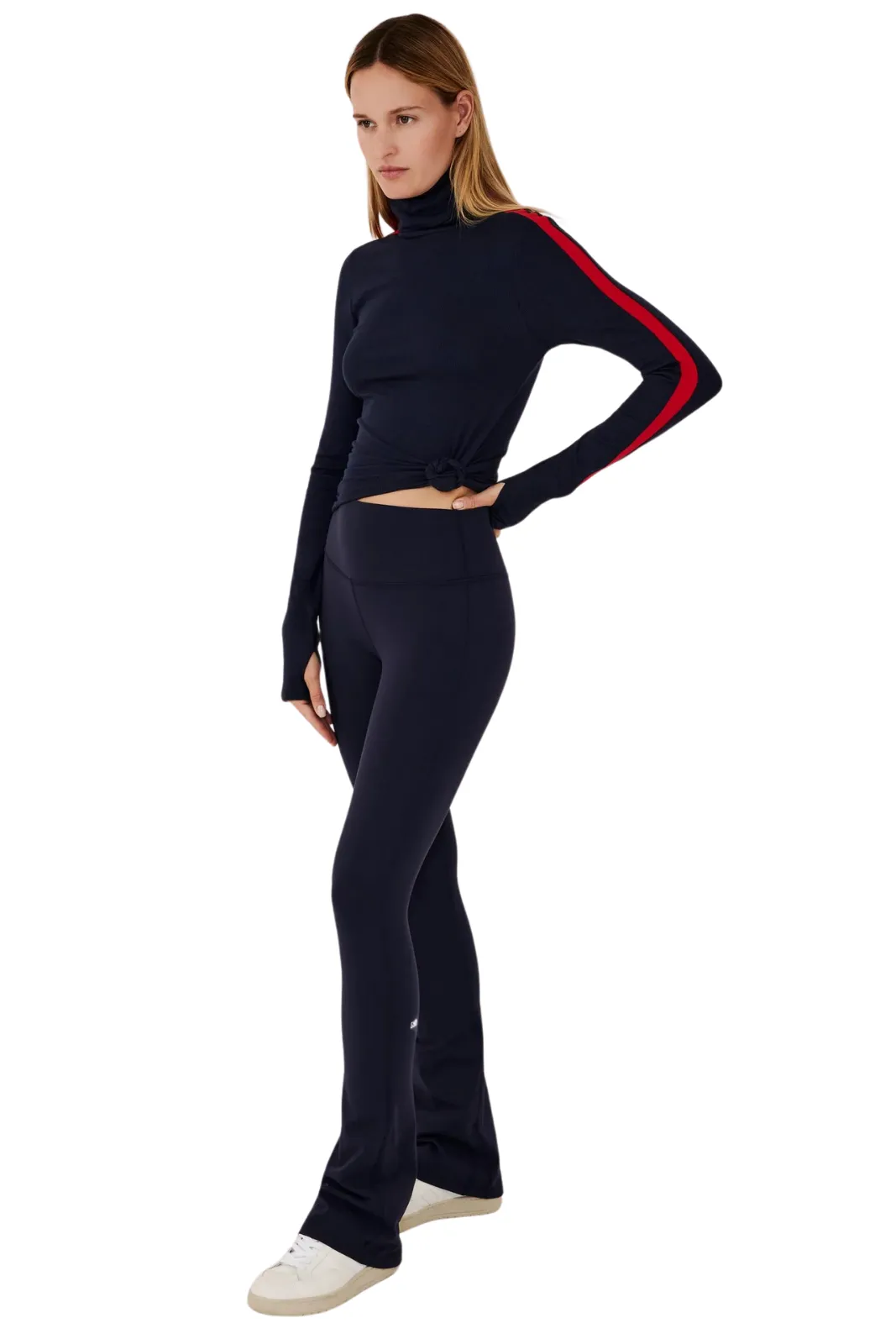 Jackson Rib Full Length Turtleneck, Indigo/Pirate Red