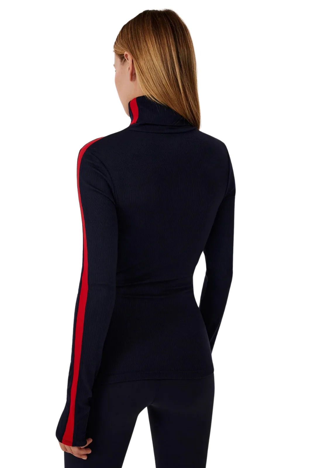 Jackson Rib Full Length Turtleneck, Indigo/Pirate Red