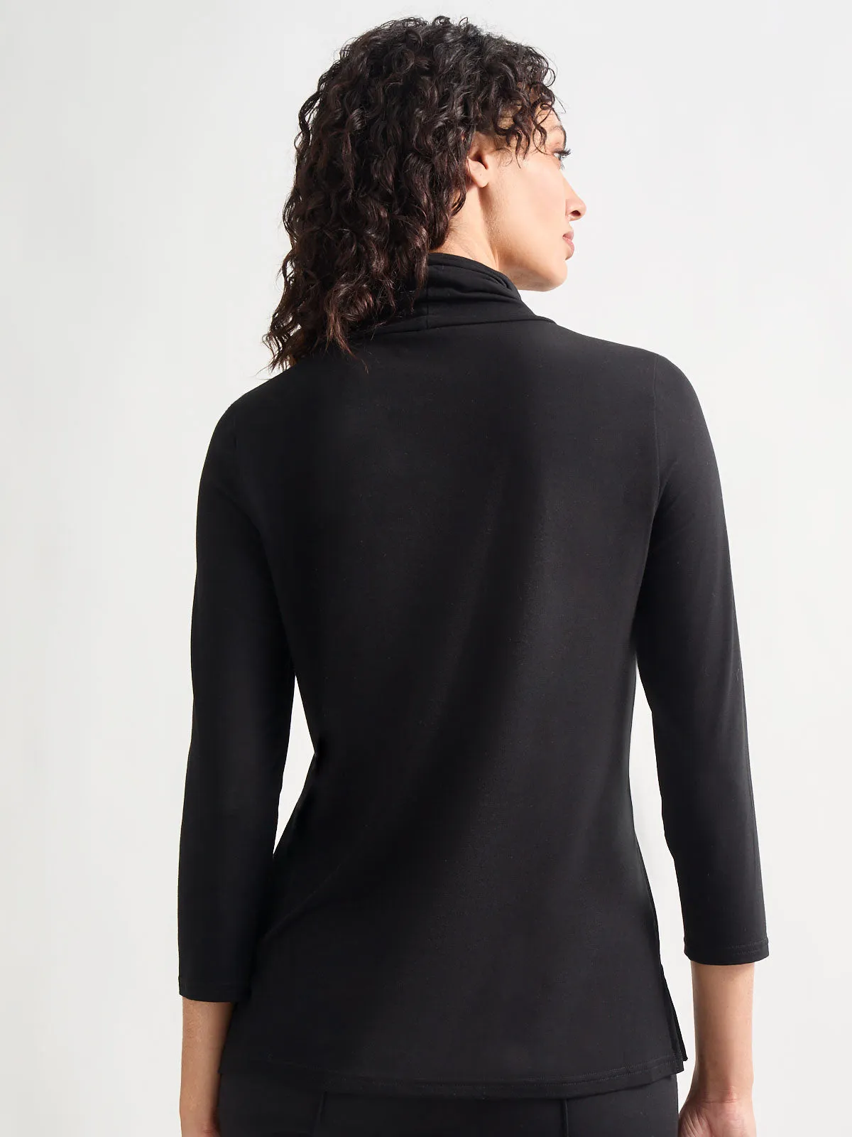 Jersey Turtleneck Top, Black