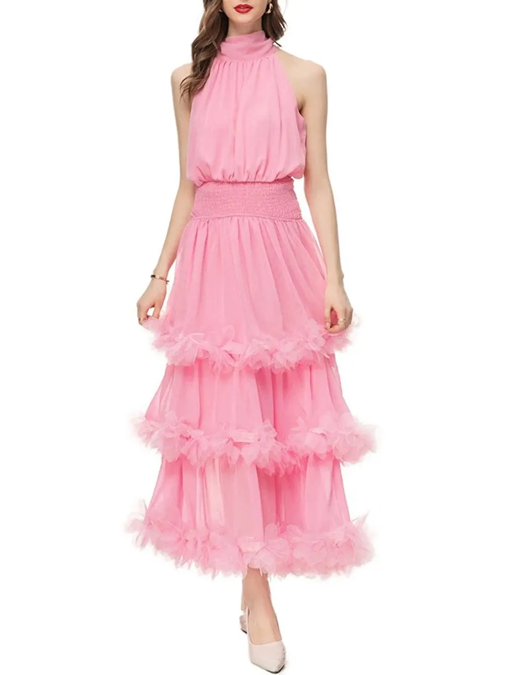 Katie Sleeveless Elastic Ruffle Maxi Dress