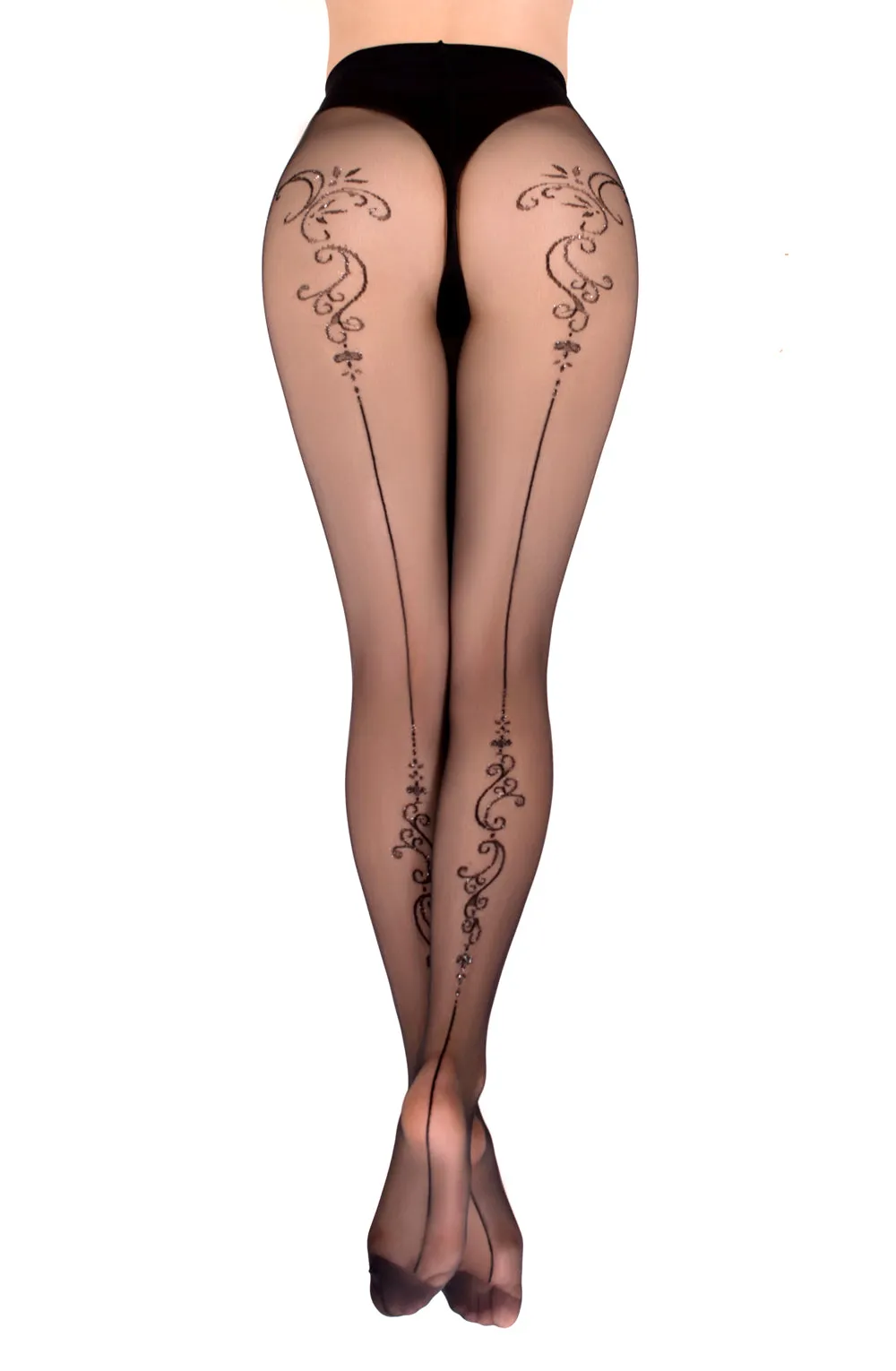 Ladies Fabulous Black Back Swirls & Sparkle Tights