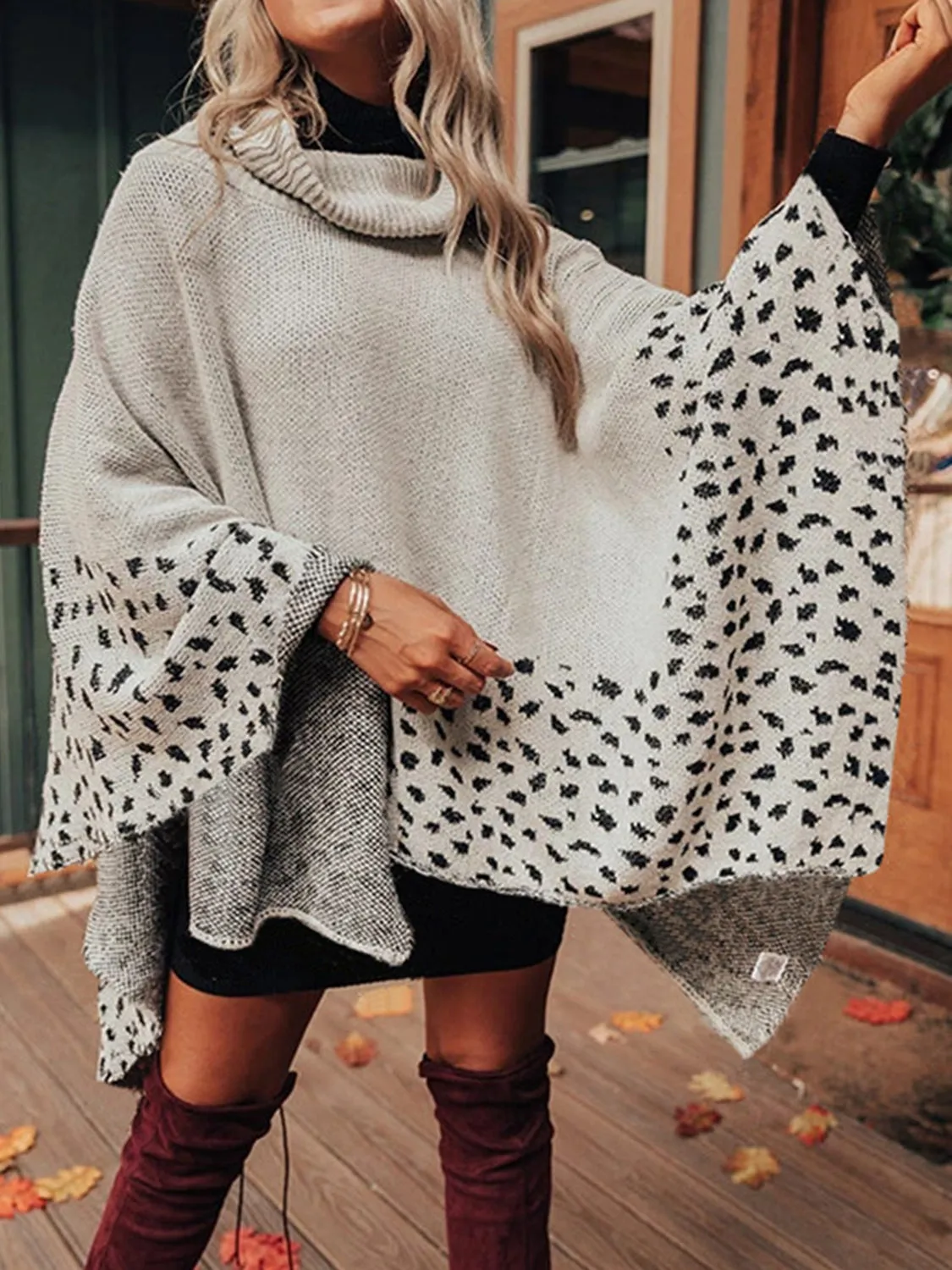 Leopard Turtleneck Poncho