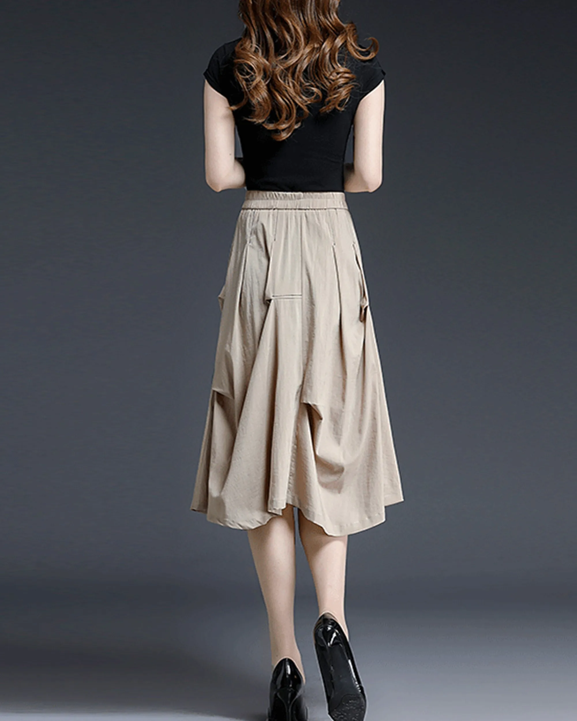 Linen skirt/Midi skirt/A-line skirt/summer skirt/elastic waist skirt/high waist skirt/skirt with pockets Z0055