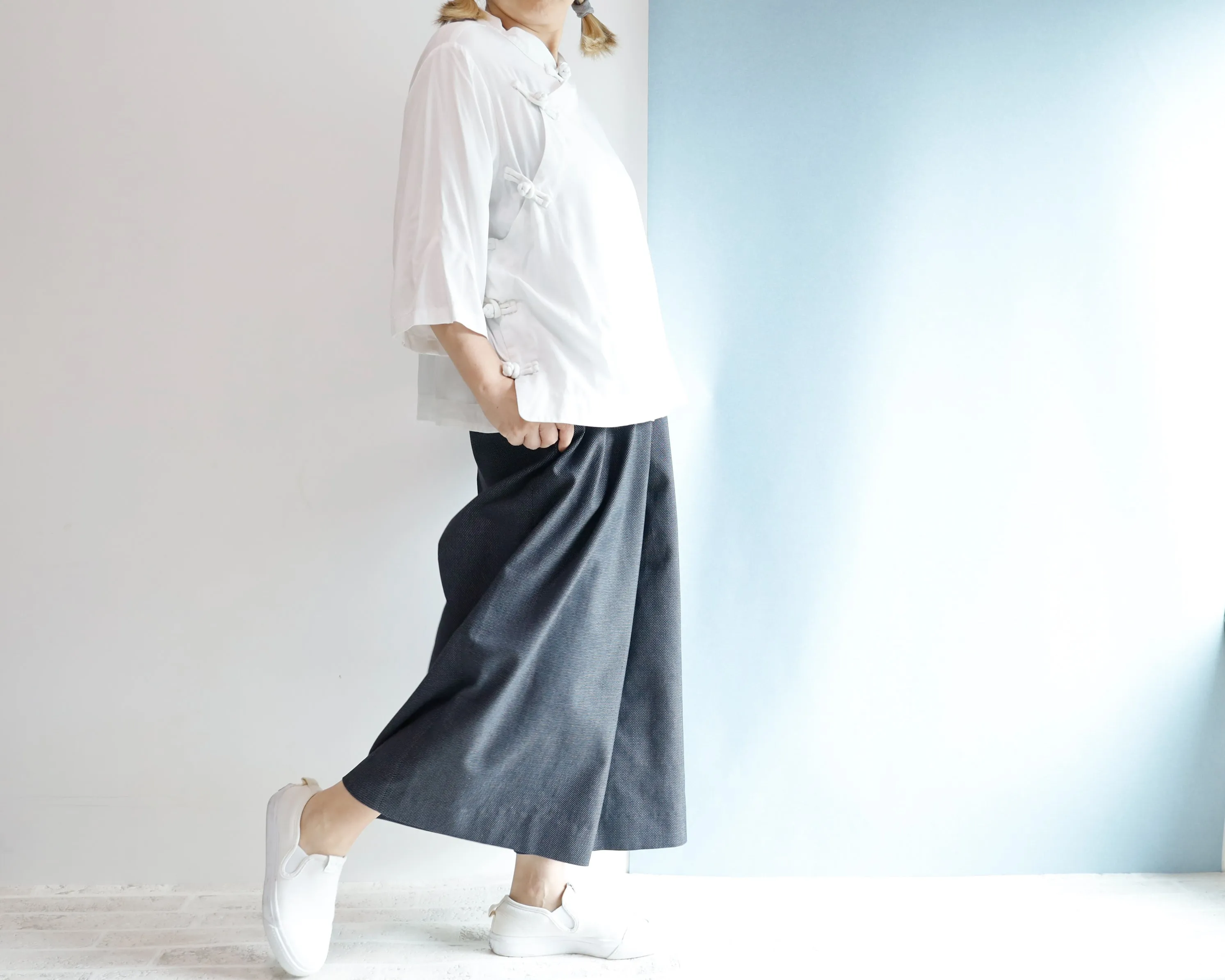 <P09D>  DOTS DENNIM   GAUCHO trousers