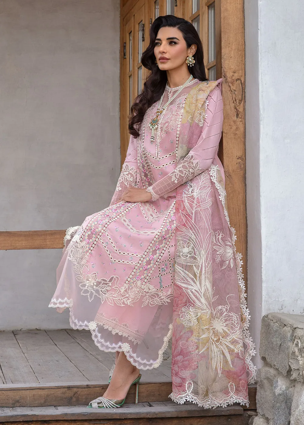 Luxury Lawn '24 by Crimson | A Floral Mesh - Rose Pink