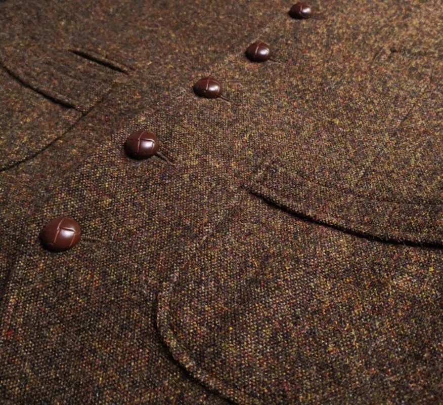 Men's Brown Tweed Vintage Blazer Vest - Sleeveless Victorian Waistcoat