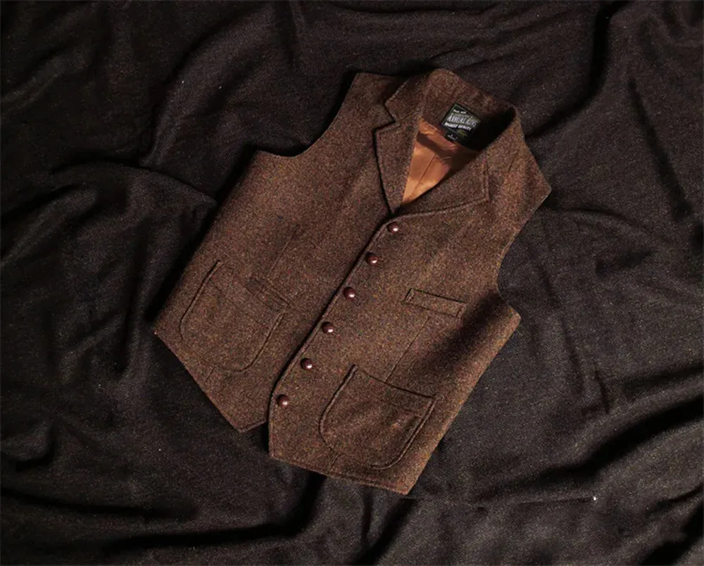 Men's Brown Tweed Vintage Blazer Vest - Sleeveless Victorian Waistcoat