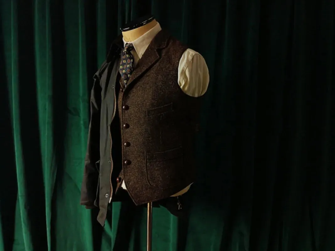 Men's Brown Tweed Vintage Blazer Vest - Sleeveless Victorian Waistcoat