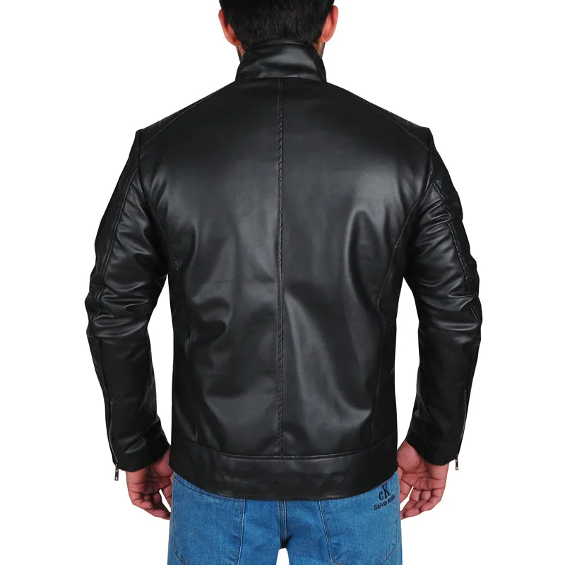 Mens Trendy Black Biker Leather Jacket