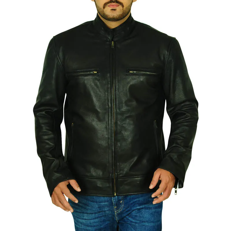 Mens Versatile Black Biker Leather Jacket