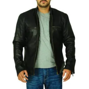 Mens Versatile Black Biker Leather Jacket