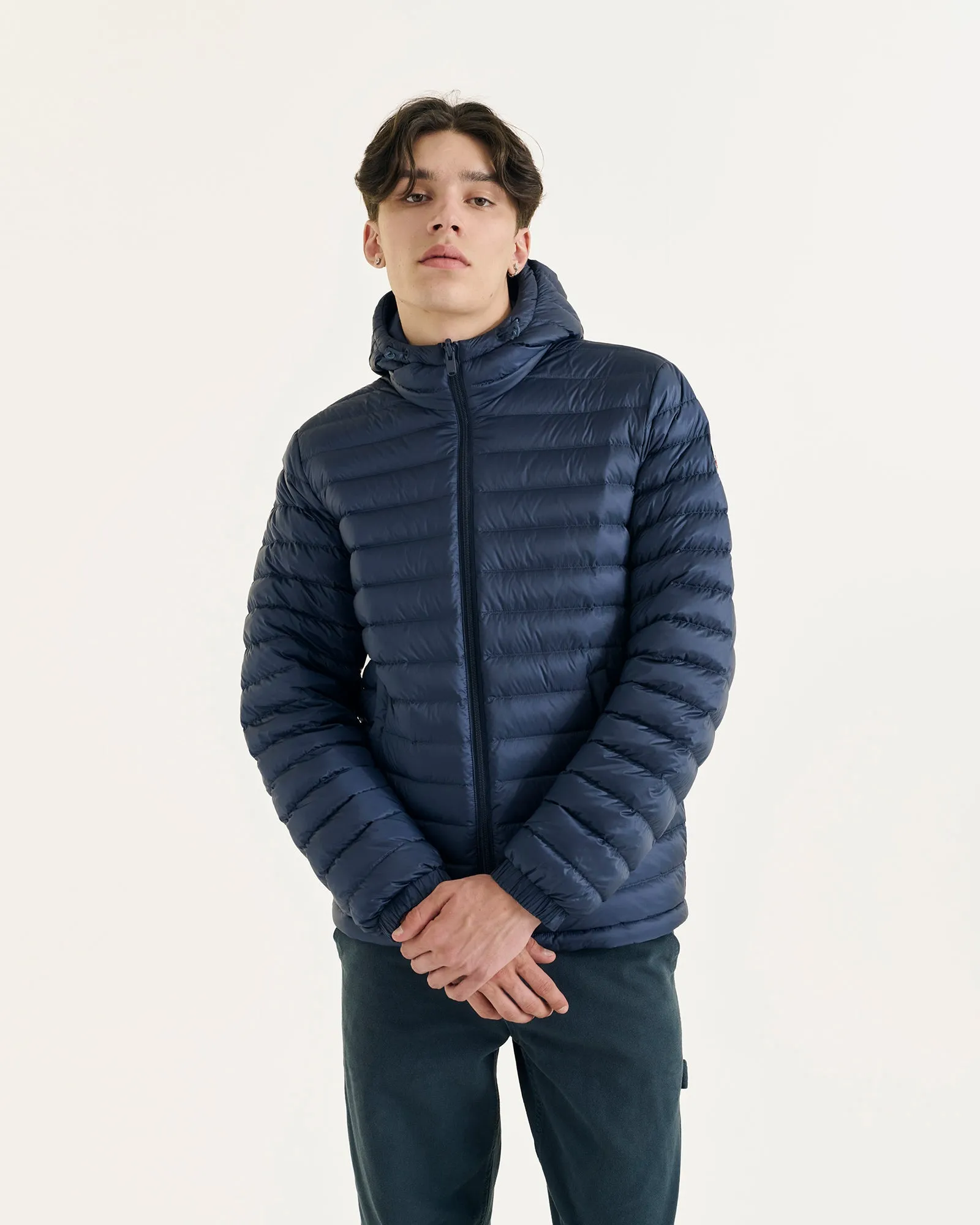 Navy Bergen 2.0 reversible hooded down jacket