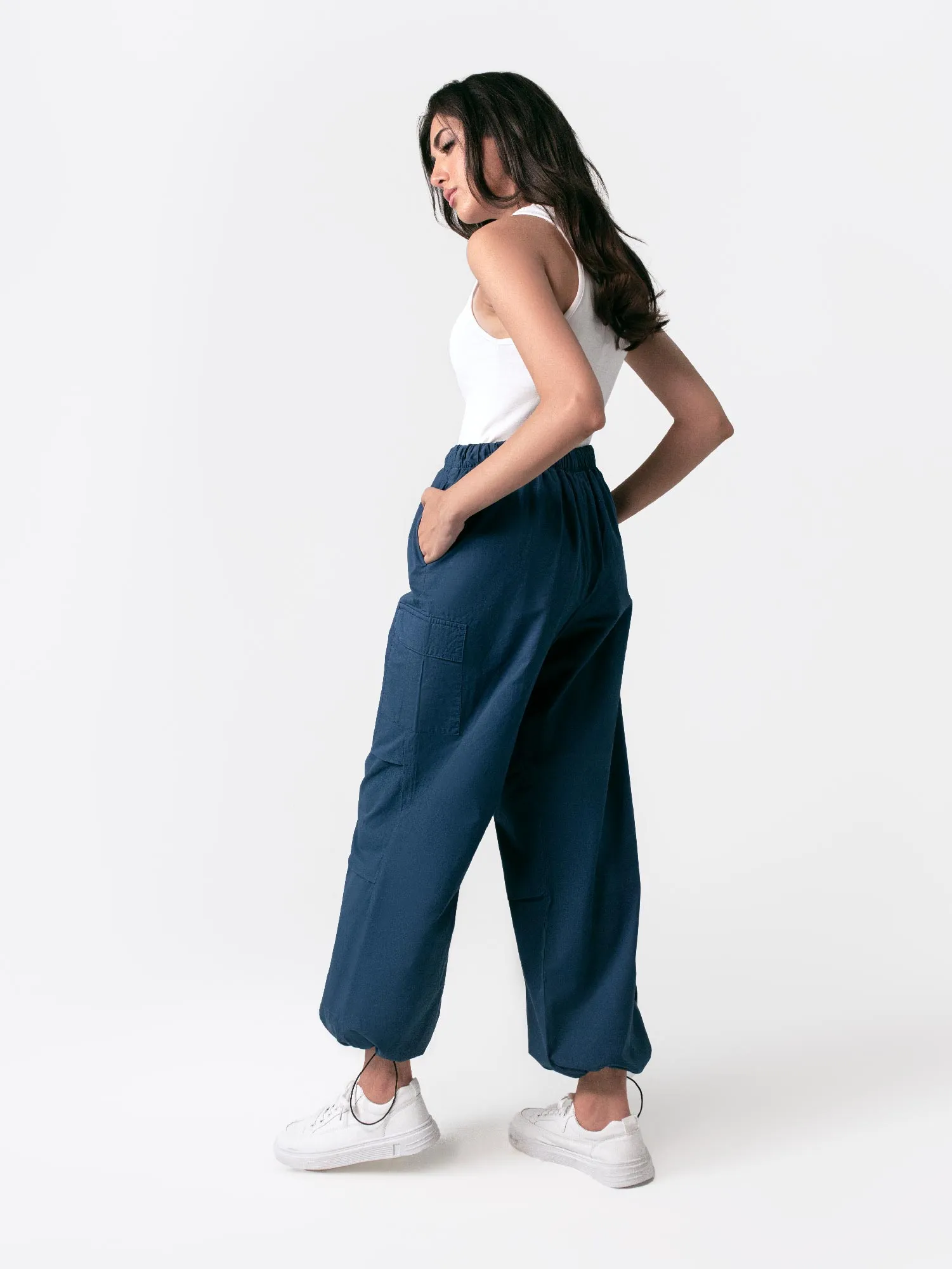 Navy Blue Wide Leg Cargo Pants