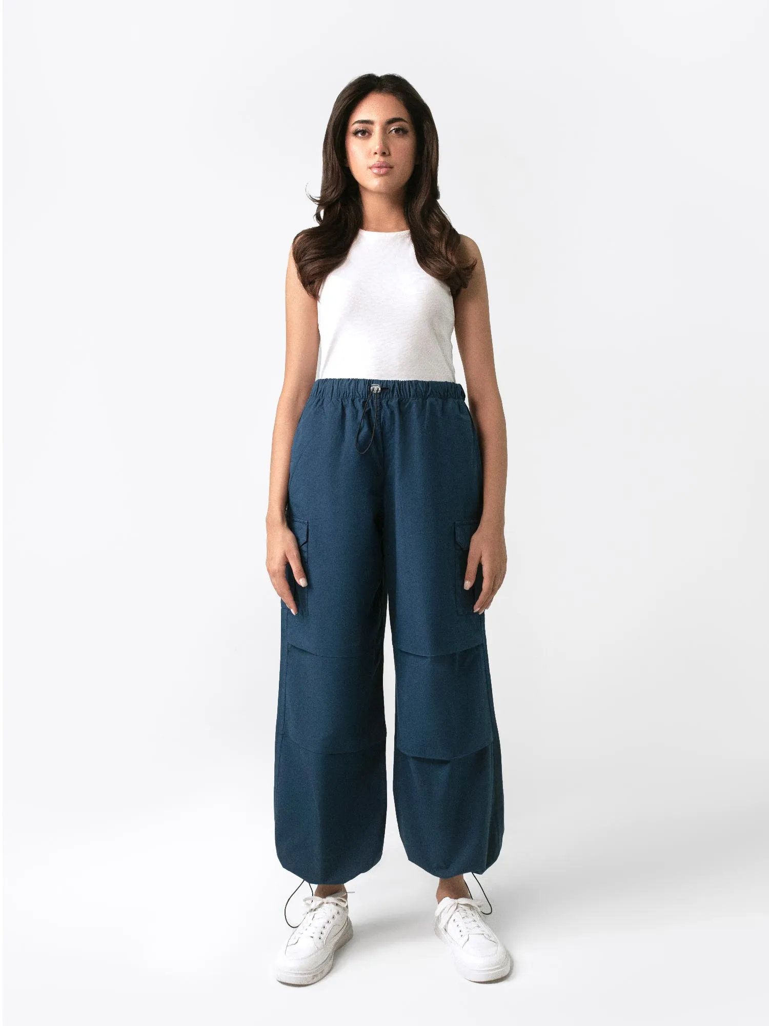 Navy Blue Wide Leg Cargo Pants