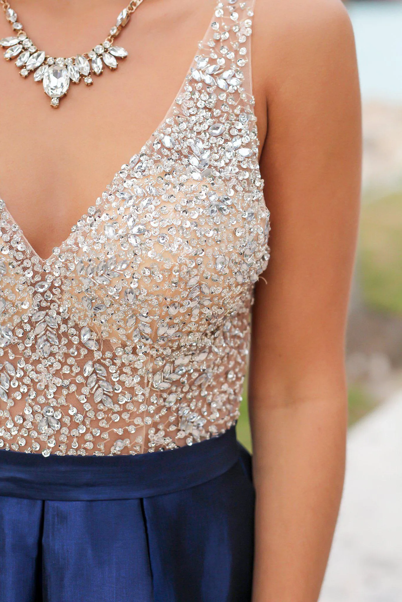 Navy Jeweled Maxi Dress