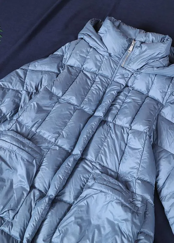 New blue down coat winter casual down jacket hooded zippered Casual outwear